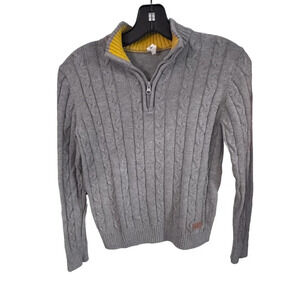 Kid Nation Boys Pullover 1/4 Zip 100% Cotton Cable Knit Sweater Gray Sz L  NWOT